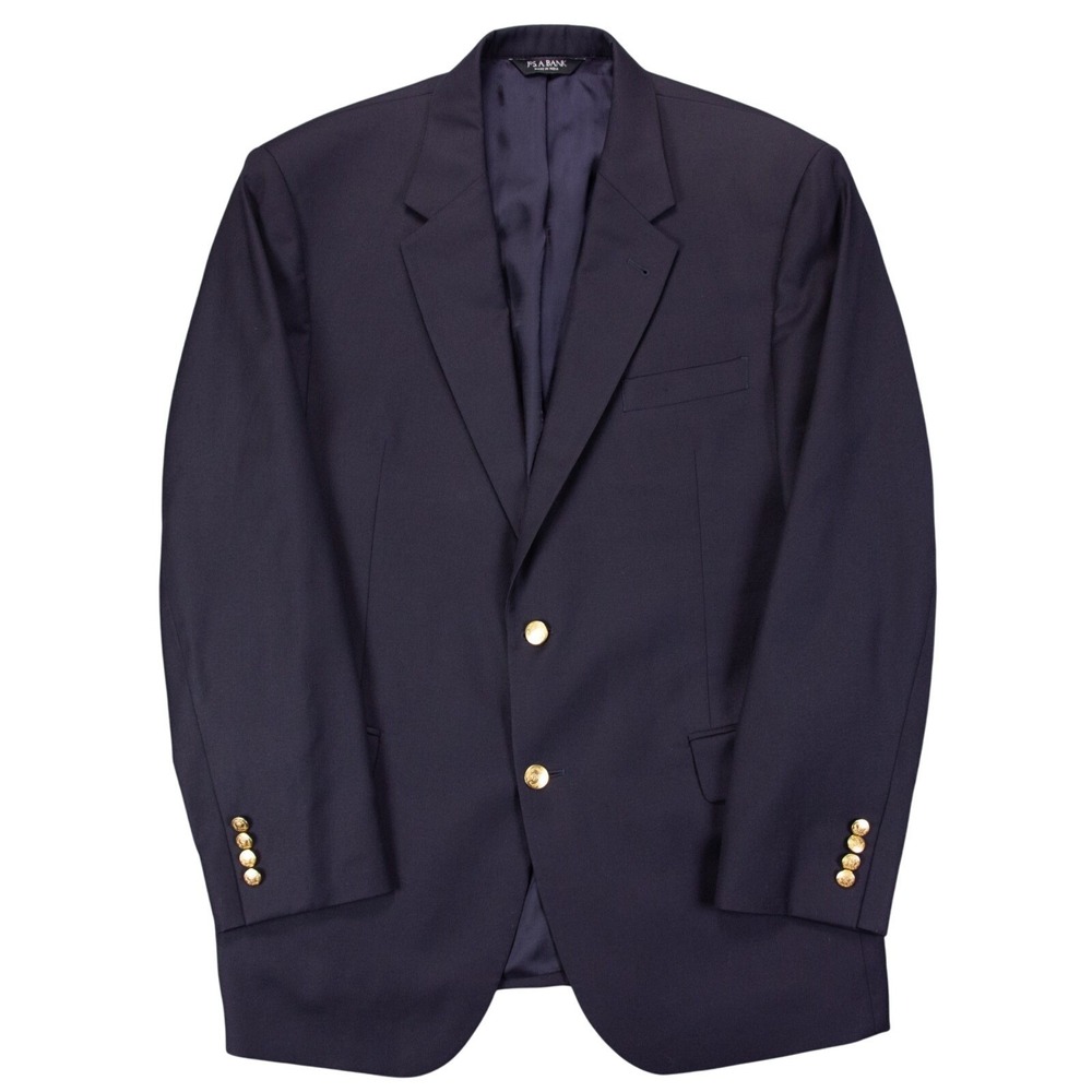 Jos A Bank Mens 43R‎ Black Wool Gold Button Blazer Sport Coat 2 Button